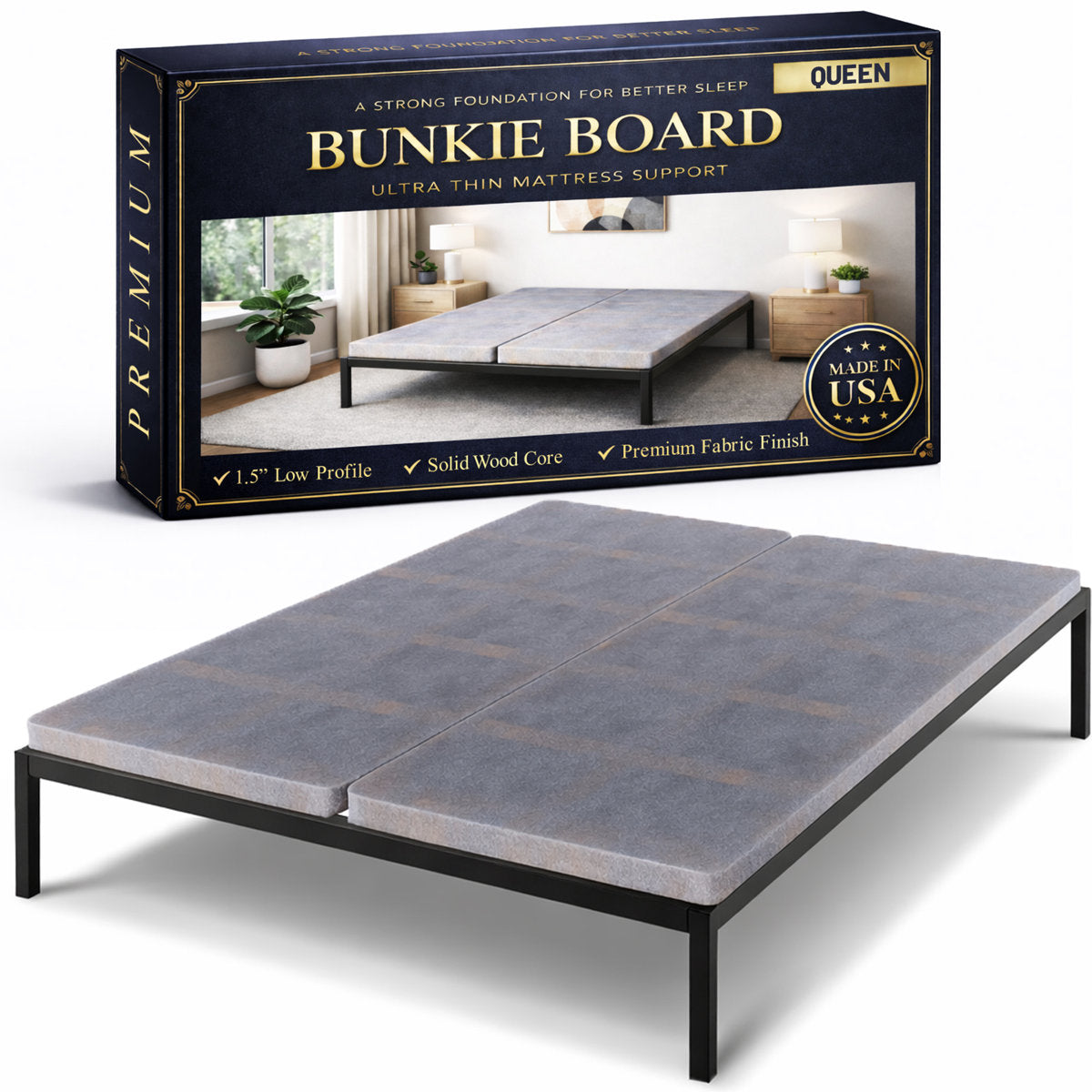 1.5" Split Wooden Bunkie Board / Slats for Mattress and Bed Support