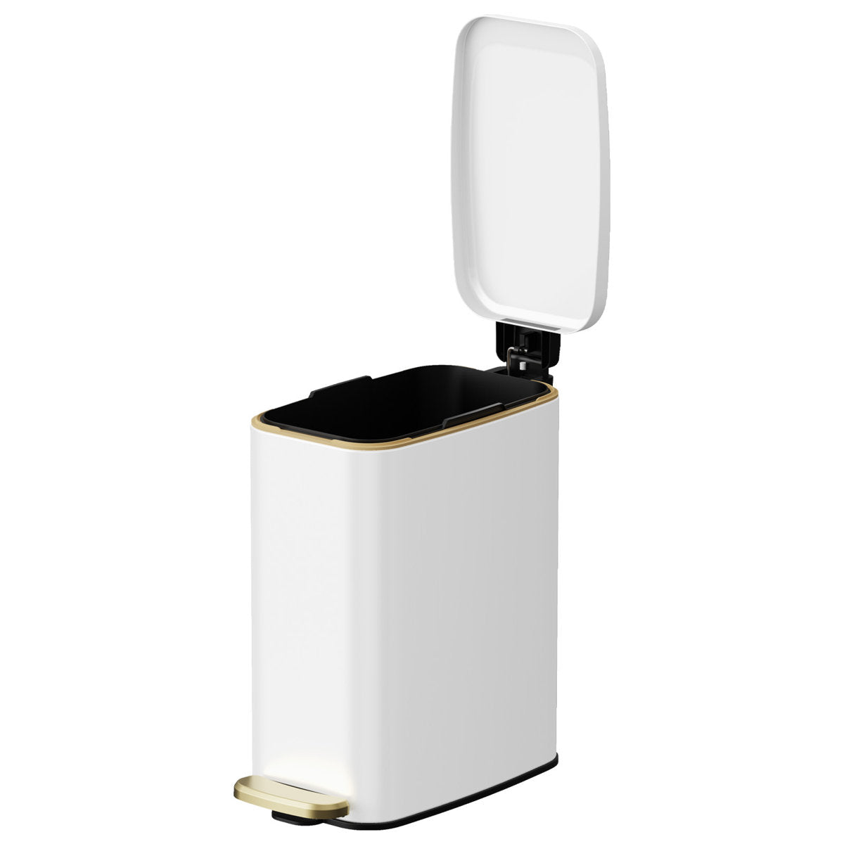 1.6 Gallon Slim Metal Step On Bathroom Trash Can With Lid Soft Close,Rectangular,White,Comes With Inner Bucket And 60 Trash Bags,Wastebasket For Narrow Spaces,Rv,Home,Office,Bedroom