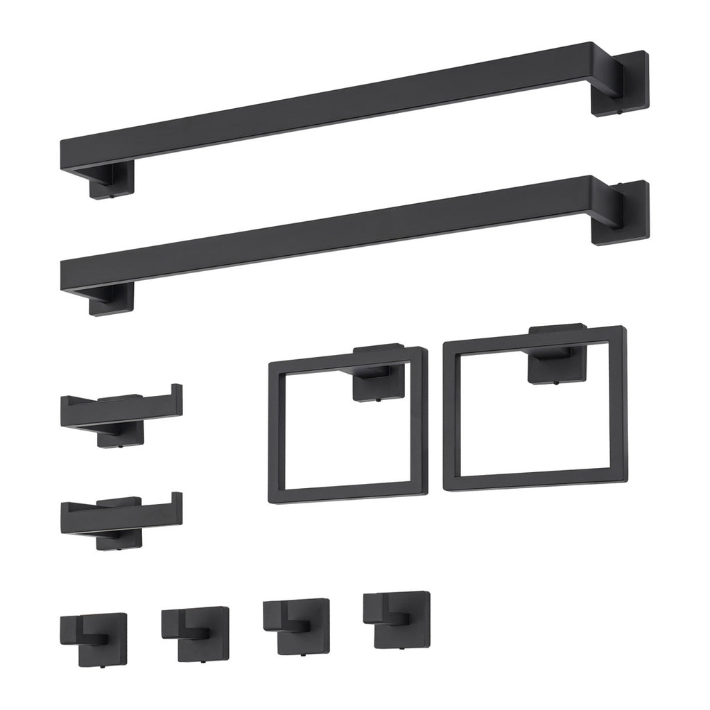 10-Pieces Matte Black Bathroom Accessories Set Y2569