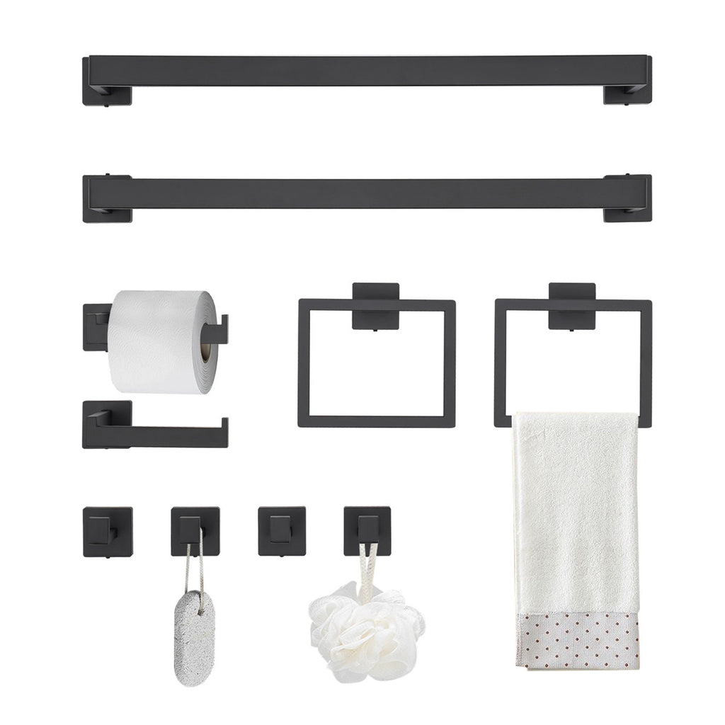 10-Pieces Matte Black Bathroom Accessories Set Y2569