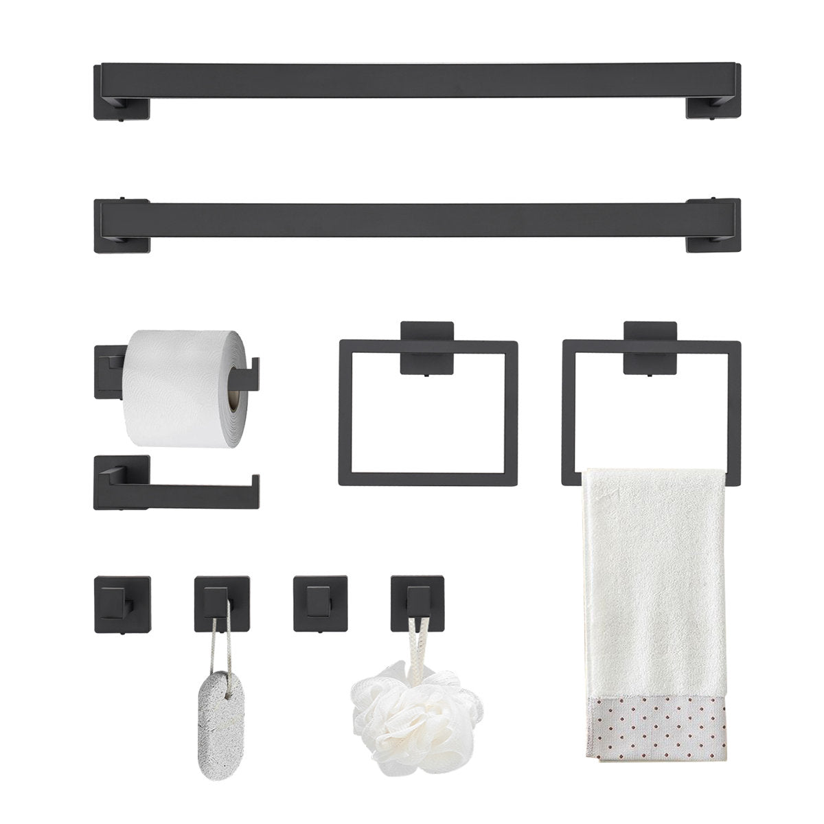 10-Pieces Matte Black Bathroom Accessories Set Y2569