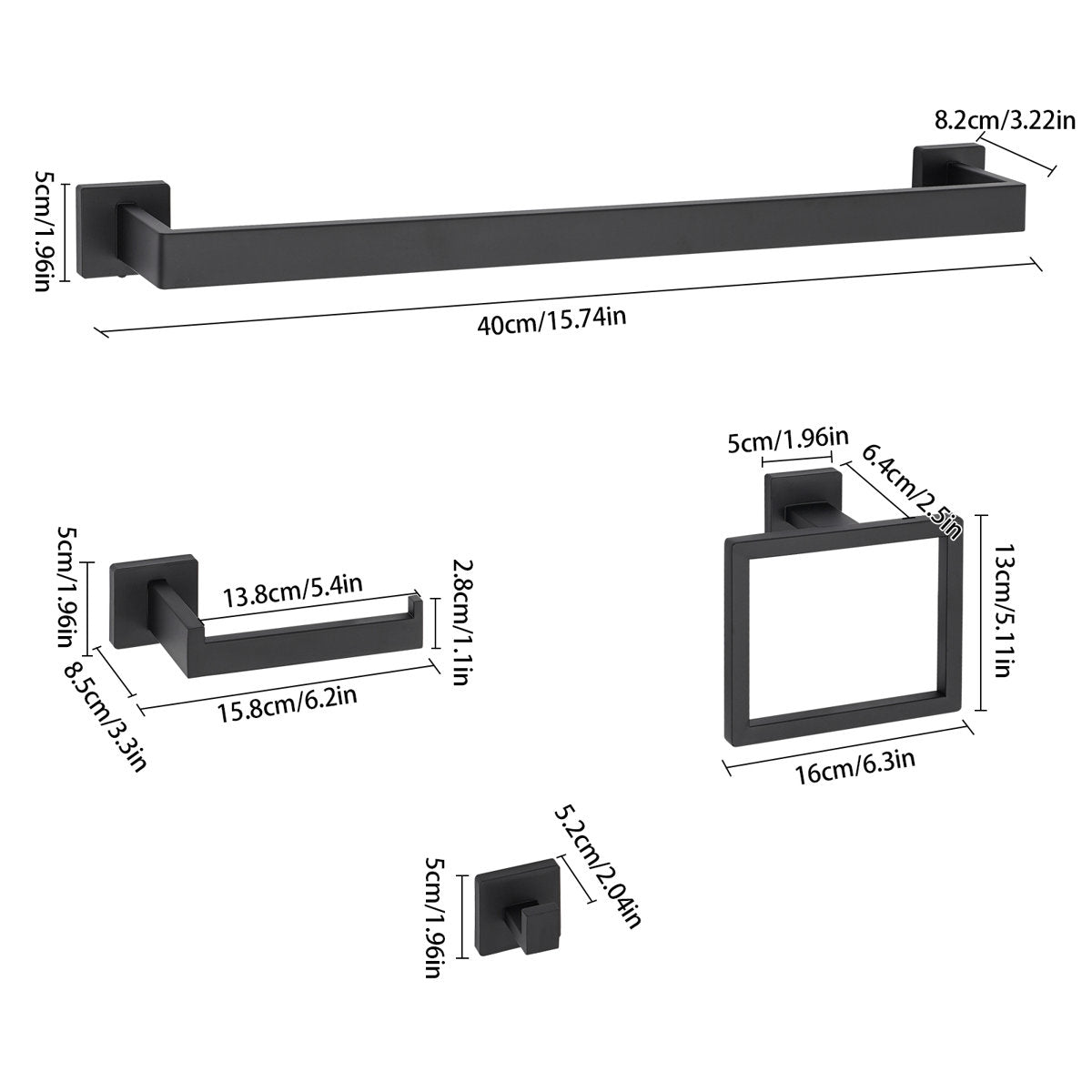 10-Pieces Matte Black Bathroom Accessories Set Y2569