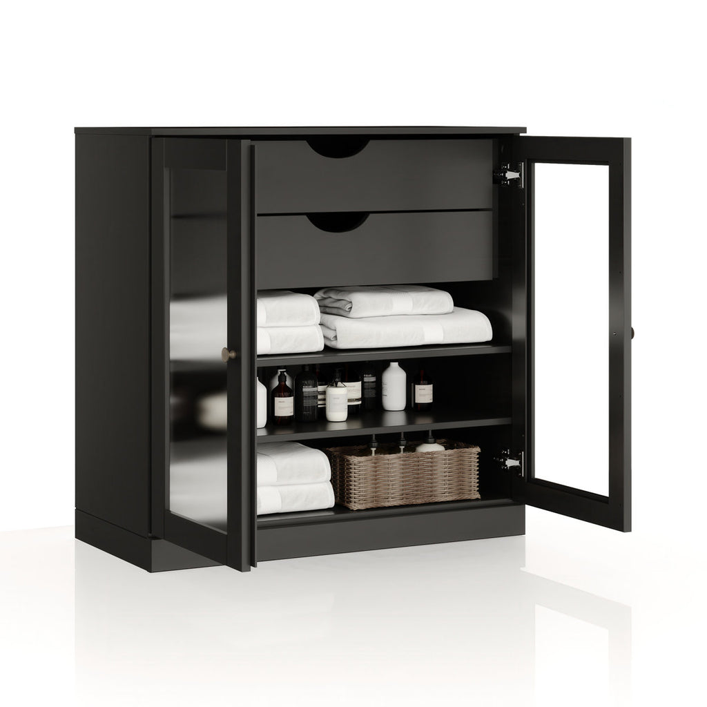 100% Solid Wood 32" Bathroom Cabinet with Frosted Glass Doors, 2-Drawers and Adjustable Shelves