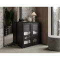 100% Solid Wood 32" Bathroom Cabinet with Frosted Glass Doors, 2-Drawers and Adjustable Shelves