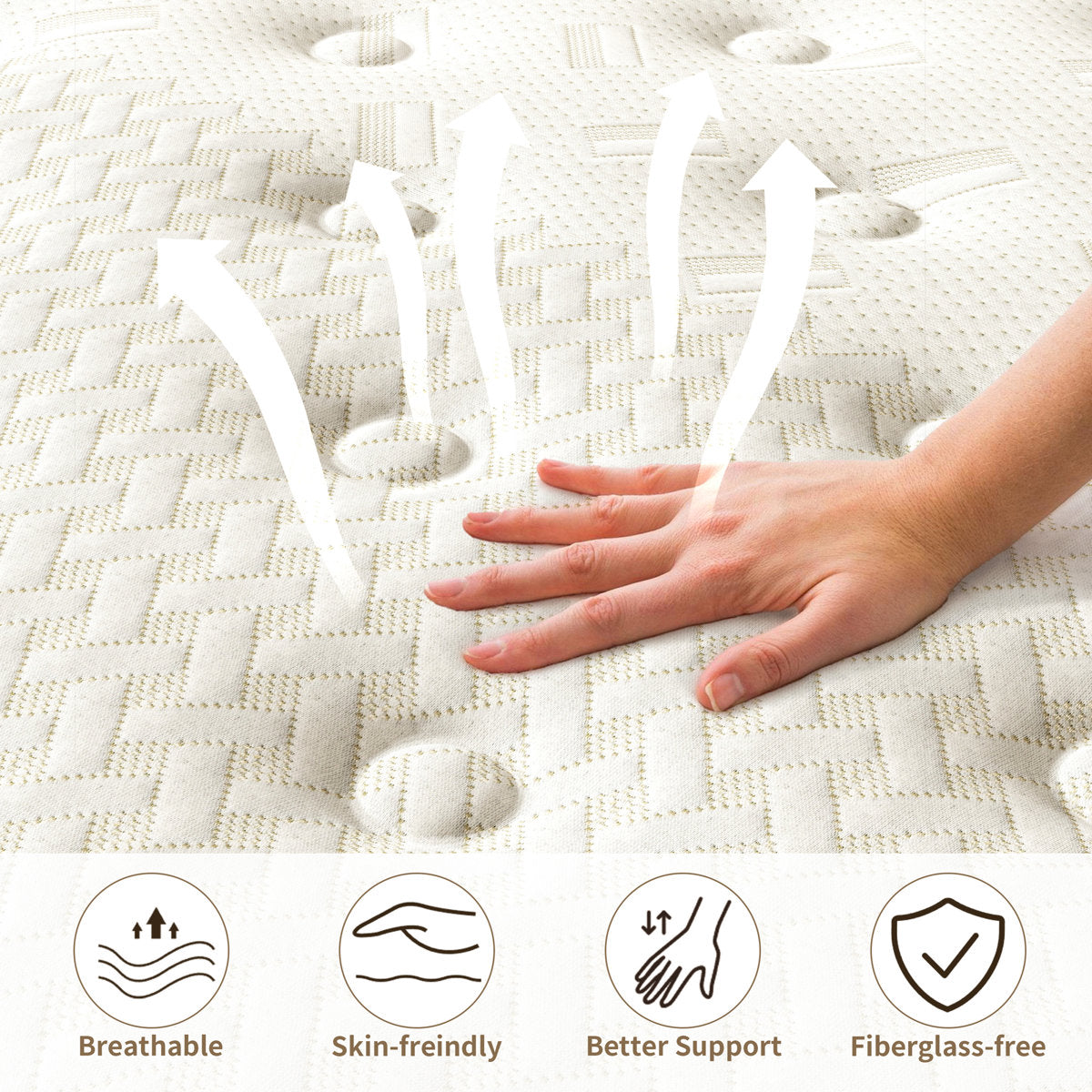 10"/12"/14" Medium Cooling Hybrid Mattress in a Box with Individually Wrapped Pocket Coils, Pressure Relief & Motion Isolation