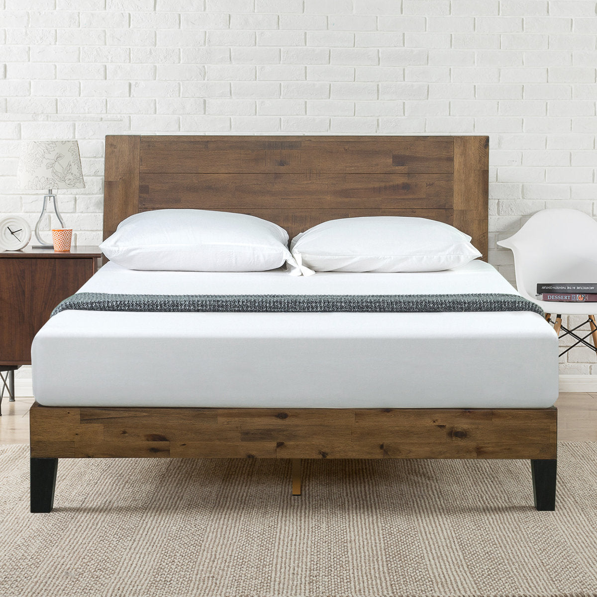 10" Medium Cooling Gel Memory Foam Mattress And Marvelwood Solid Wood Platform Bed Frame Set-queen, Dark Natural Wood