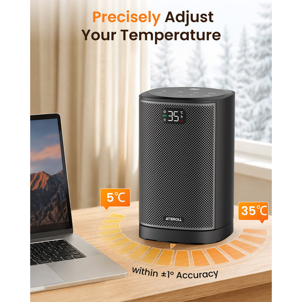 10 Inch Quiet Portable Electric Space Heater, 1500W PTC Ceramic Heater with Remote Control, Thermostat, ECO Mode, 8H Timer, Child Lock, Tip-Over Protection
