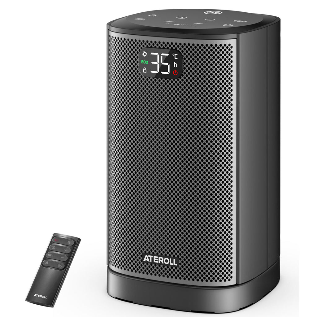 10 Inch Quiet Portable Electric Space Heater, 1500W PTC Ceramic Heater with Remote Control, Thermostat, ECO Mode, 8H Timer, Child Lock, Tip-Over Protection
