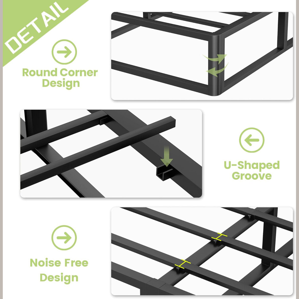 10 inch Box Spring,Heavy Duty Metal Bed Frame with Fabric Cover, 3000lbs Max Weight Capacity Bed Base Mattress Foundation, Easy Assembly, Noise Free, Black