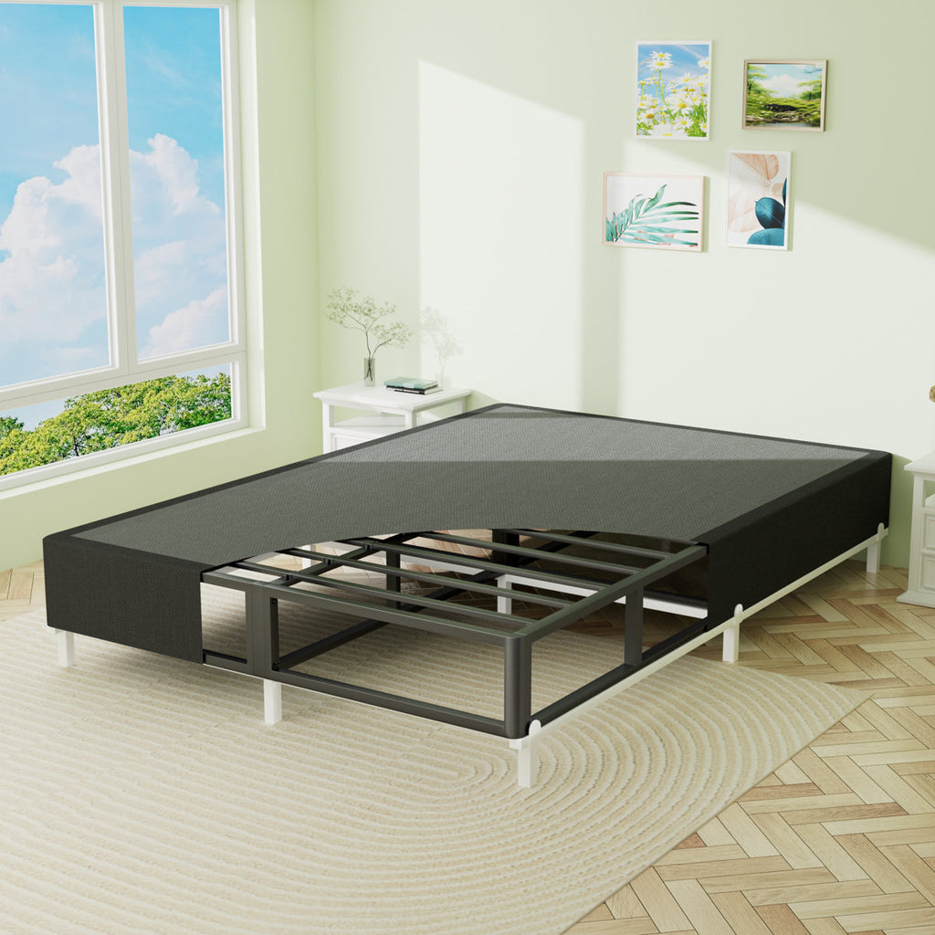 10 inch Box Spring,Heavy Duty Metal Bed Frame with Fabric Cover, 3000lbs Max Weight Capacity Bed Base Mattress Foundation, Easy Assembly, Noise Free, Black