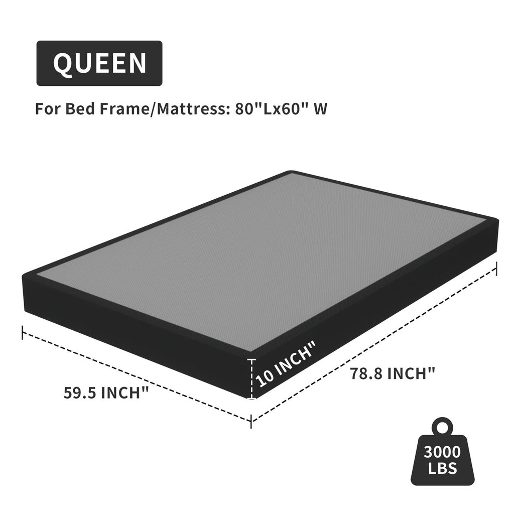 10 inch Box Spring,Heavy Duty Metal Bed Frame with Fabric Cover, 3000lbs Max Weight Capacity Bed Base Mattress Foundation, Easy Assembly, Noise Free, Black