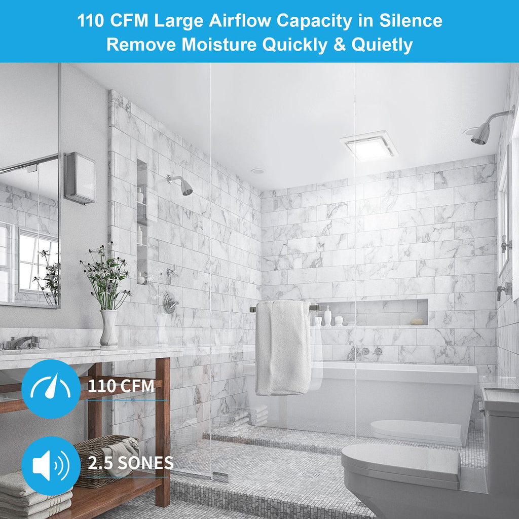 110 Cfm Quiet Bathroom Exhaust Fan With Light, 6500K 800Lm Household Ventilation Fan Light Combo, Energy Saving Ceiling Mount, Multipurpose Bath Extractor Fan, Easy To Install VTL14-110