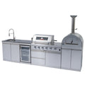 125-Inch 108000- BTU Double Stainless Steel Gas Outdoor Kitchen Bar Barbecue Island Grill+ Pizza Oven + Wine Cooler Compact Refrigerator + Rotisserie + Granite Countertops + Storage Cabinets & Drawers