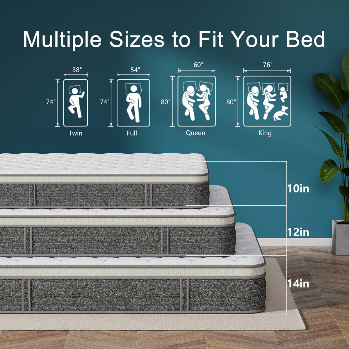 12" Medium Firm Cooling Hybrid Mattress in a Box with Gel Memory Foam & Pocket Springs, Pressure Relief, Motion Isolation, Edge Support, CertiPUR-US