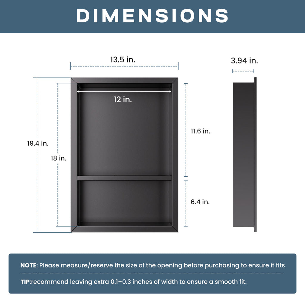 12" W x 18" H Two-Tier Recessed Shower Niche with Shelves, Waterproof Stainless Steel Wall Niche - No Tile Needed