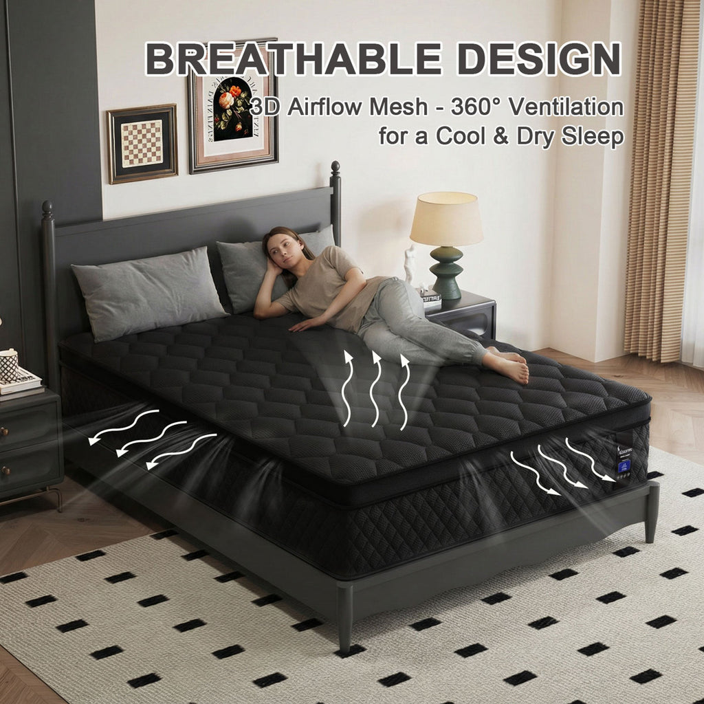 12'' Medium-Firm Hybrid Mattress with Cooling Gel Memory Foam Pocket Springs Bed-in-a-Box