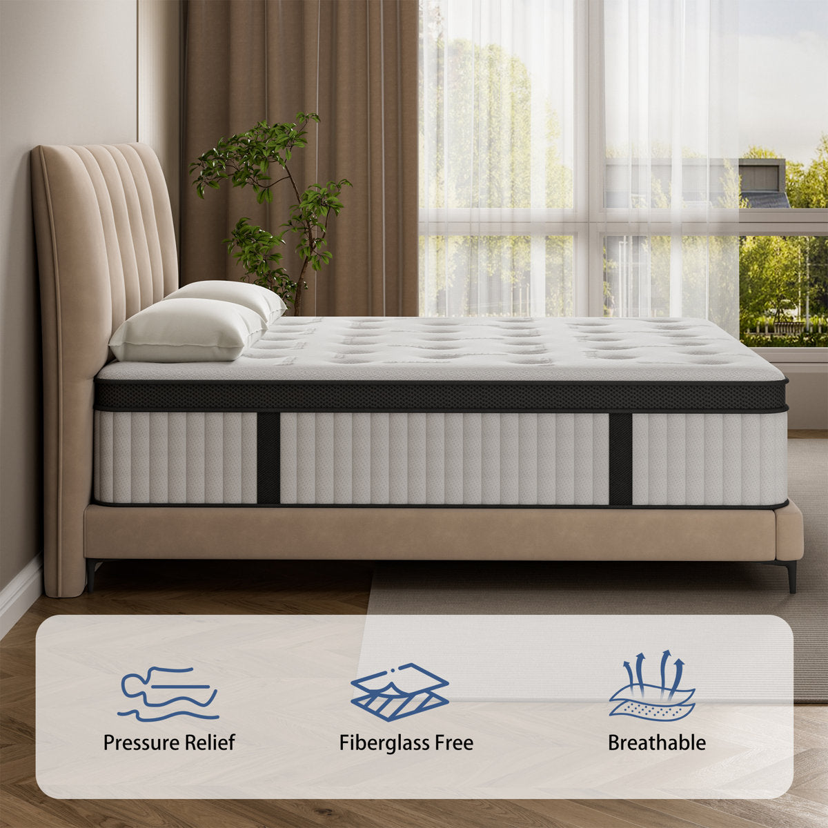 12 Inch Queen Mattress, Memory Foam Hybrid Mattress in a Box with Cooling Gel and Pocket Springs, Medium Firm Support Mattress