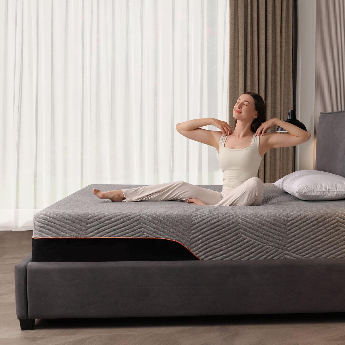 14" Cooling Gel Memory Foam, Green Tea Infused, Dark Grey