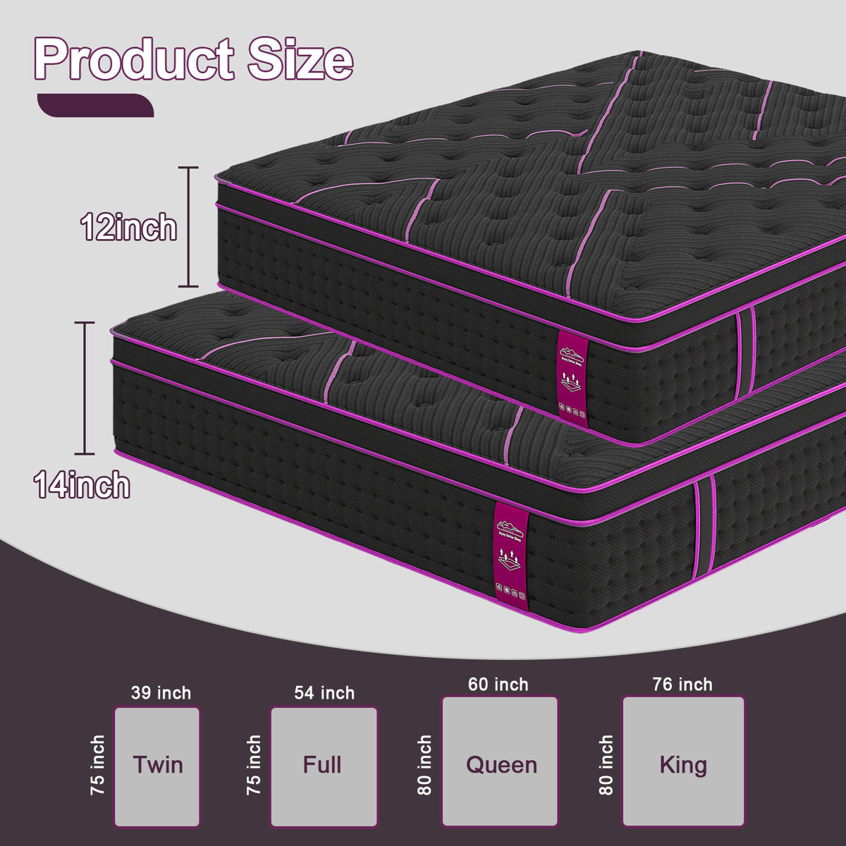 14" Medium-Firm Hybrid Mattress with Gel Memory Foam & Pocket Coils, Mattress in a Box