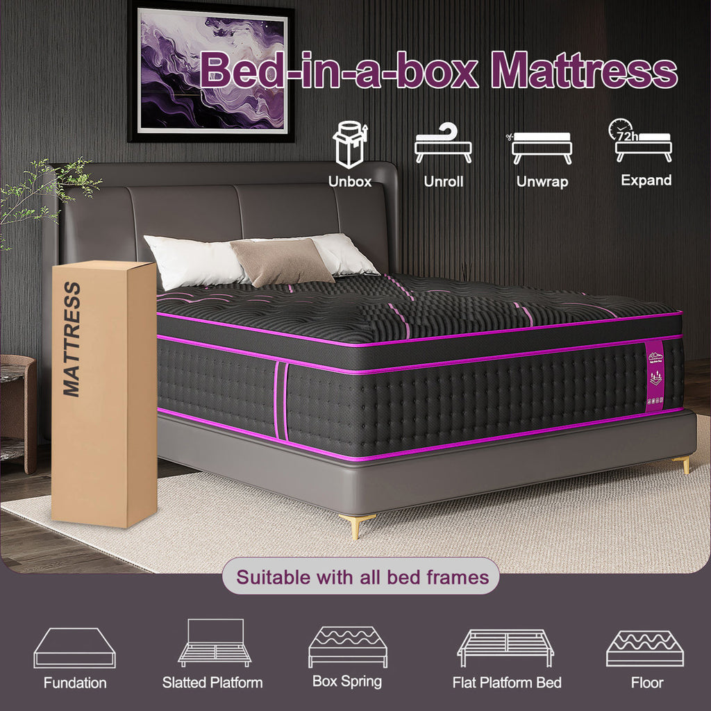 14" Medium-Firm Hybrid Mattress with Gel Memory Foam & Pocket Coils, Mattress in a Box