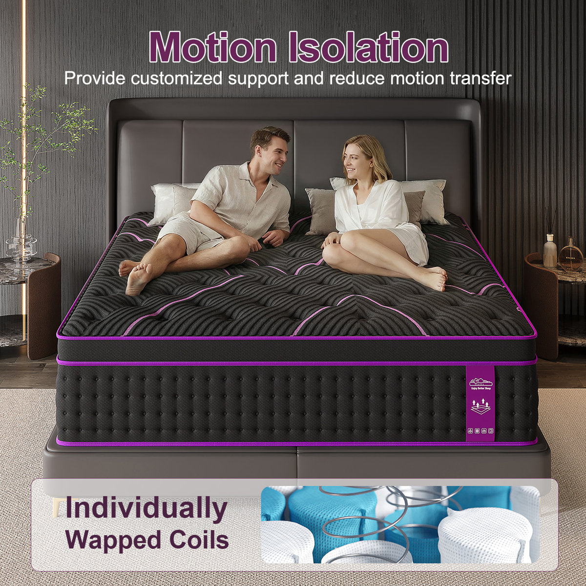 14" Medium-Firm Hybrid Mattress with Gel Memory Foam & Pocket Coils, Mattress in a Box