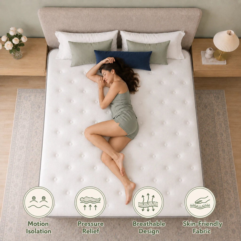 14" Medium Firm Pillow Top Hybrid Mattress with Gel Memory Foam and Pocket Springs, Motion Isolation, Pressure Relief, CertiPUR-US & OEKO-TEX Certified