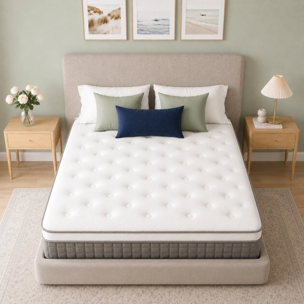 14" Medium Firm Pillow Top Hybrid Mattress with Gel Memory Foam and Pocket Springs, Motion Isolation, Pressure Relief, CertiPUR-US & OEKO-TEX Certified