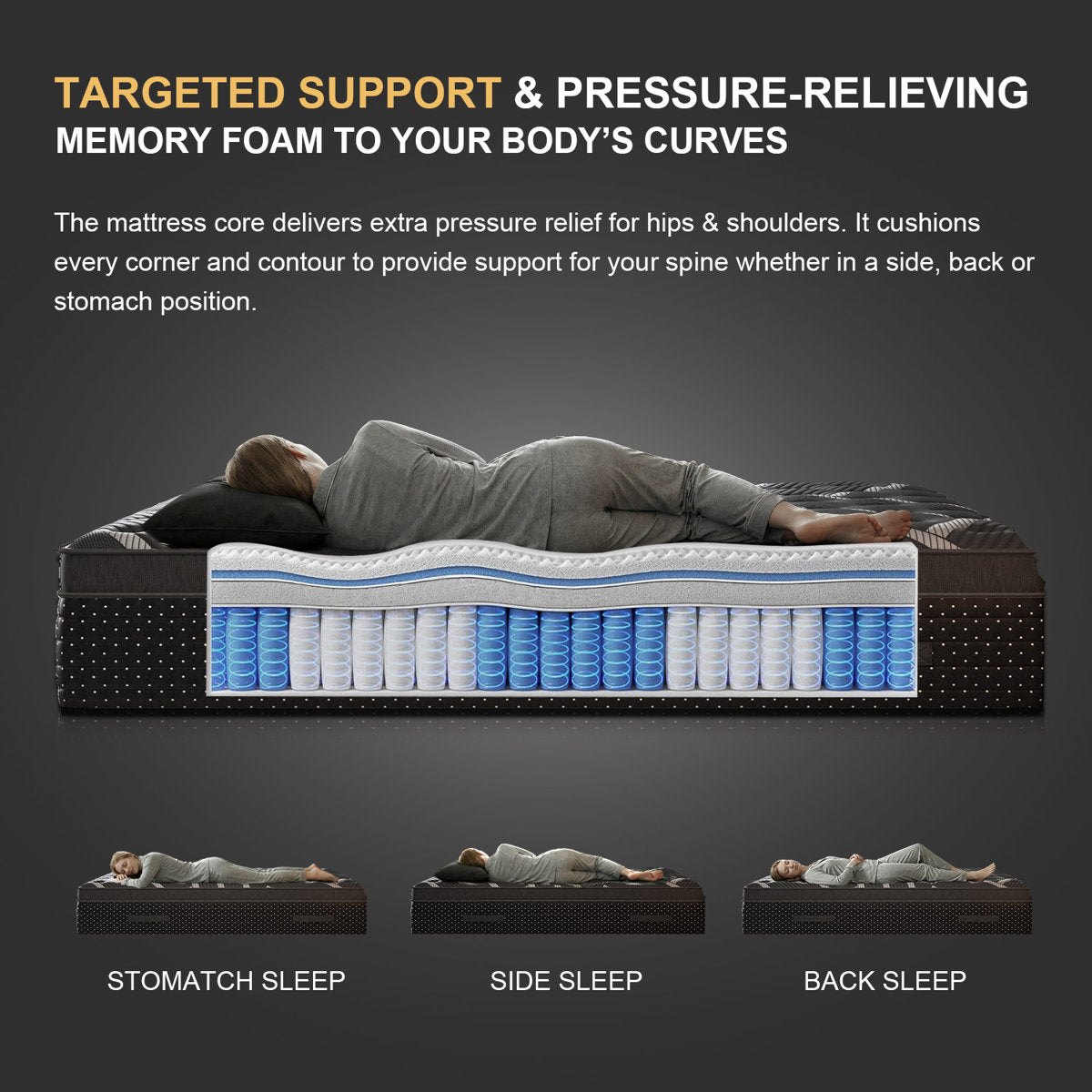 14''Medium-Firm Hybrid Mattress with Cooling Gel Memory Foam, Individually Wrapped Pocket Coils, Mattress in a Box