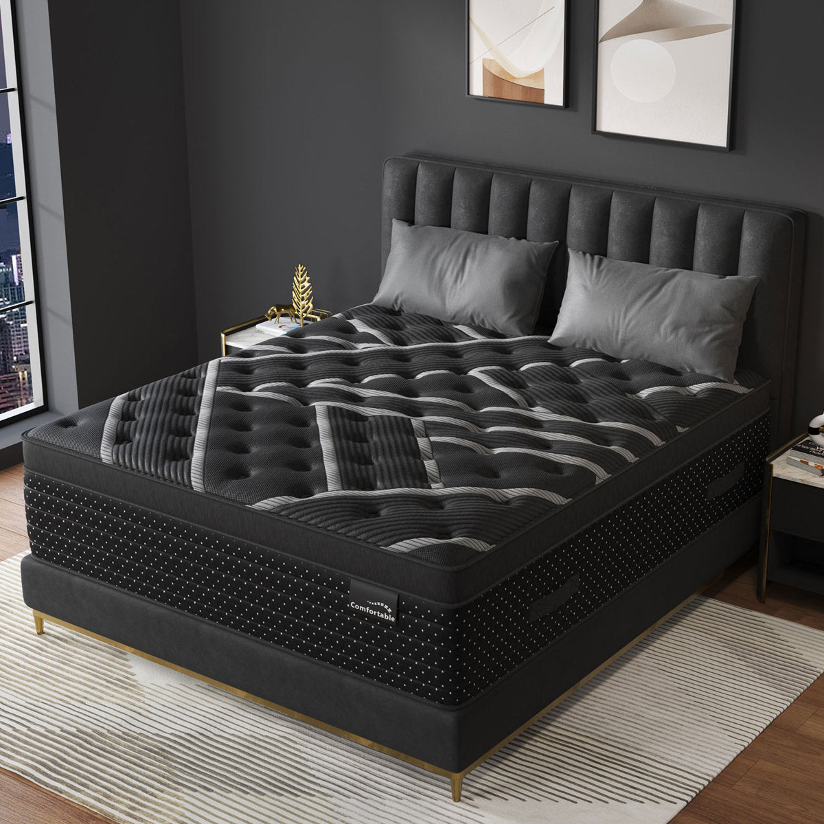 14''Medium-Firm Hybrid Mattress with Cooling Gel Memory Foam, Individually Wrapped Pocket Coils, Mattress in a Box