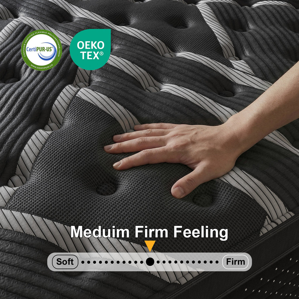 14''Medium-Firm Hybrid Mattress with Cooling Gel Memory Foam, Individually Wrapped Pocket Coils, Mattress in a Box