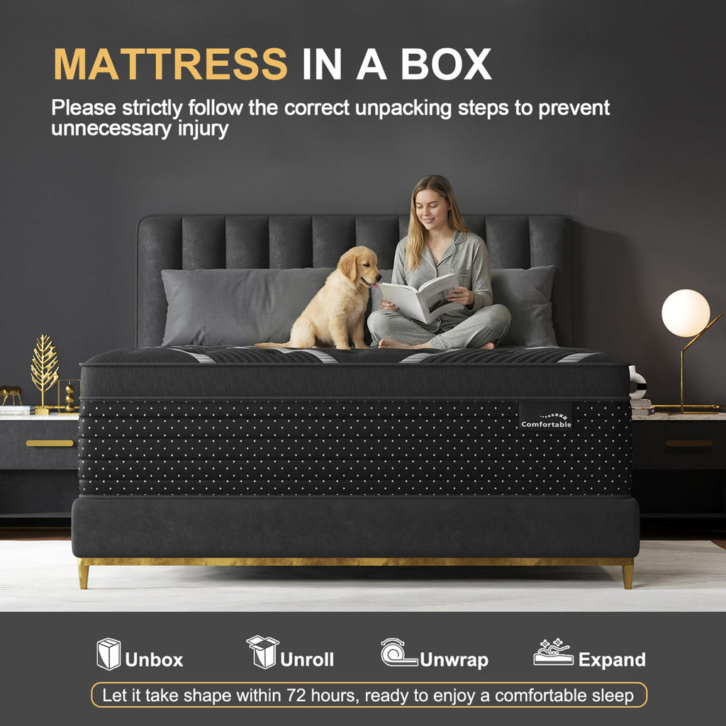 14''Medium-Firm Hybrid Mattress with Cooling Gel Memory Foam, Individually Wrapped Pocket Coils, Mattress in a Box