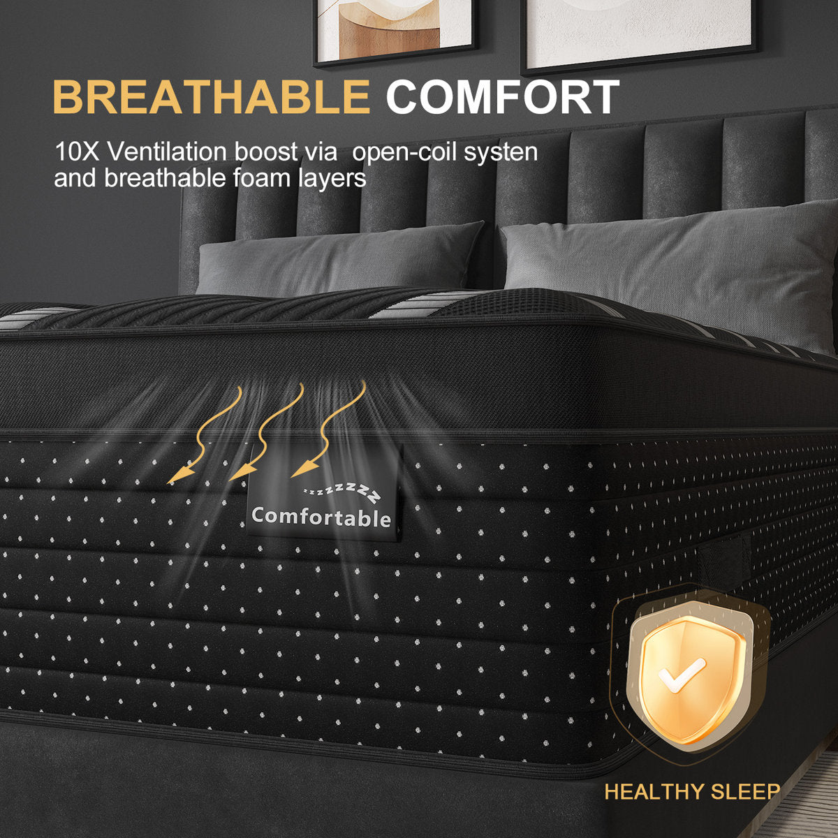 14''Medium-Firm Hybrid Mattress with Cooling Gel Memory Foam, Individually Wrapped Pocket Coils, Mattress in a Box
