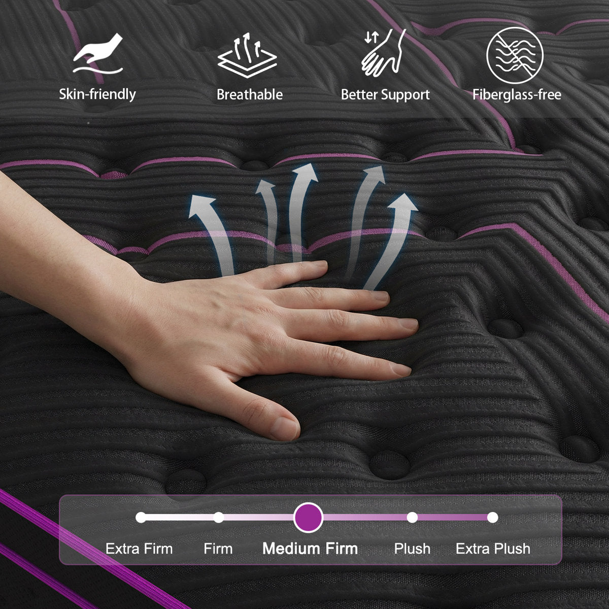 14'' Medium Firm Hybrid Mattress With Pocket Coils & Breathable Knit Cover, Fiberglass-Free, Mattress In A Box