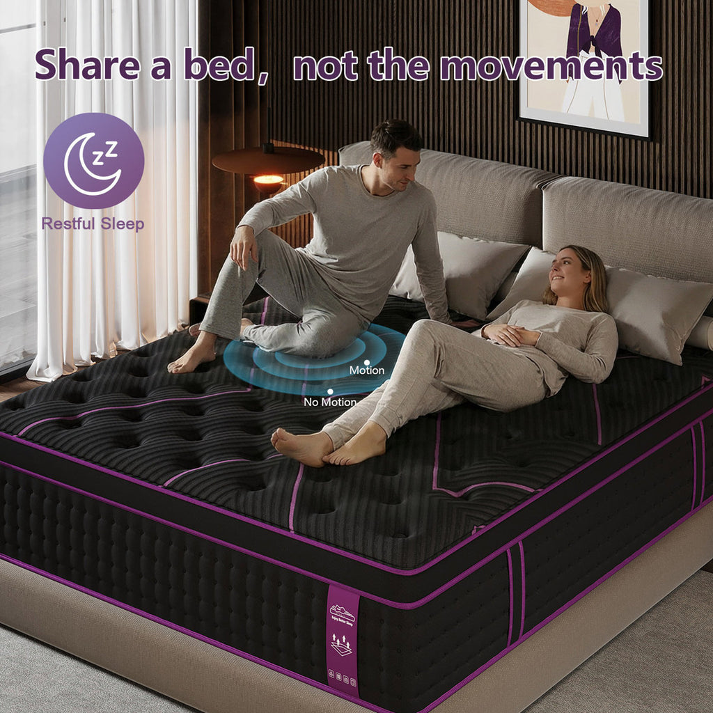14'' Medium Firm Hybrid Mattress With Pocket Coils & Breathable Knit Cover, Fiberglass-Free, Mattress In A Box