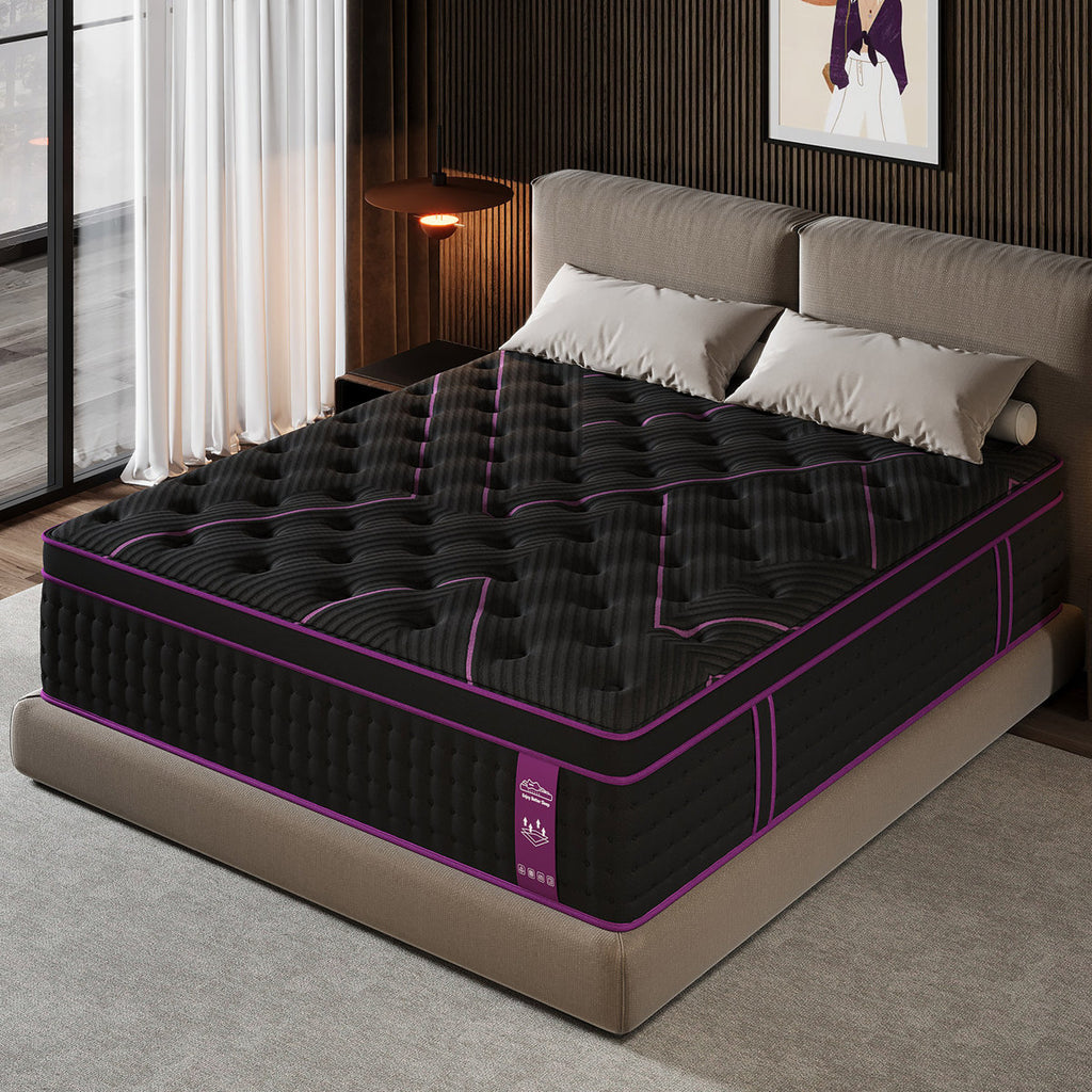 14'' Medium Firm Hybrid Mattress With Pocket Coils & Breathable Knit Cover, Fiberglass-Free, Mattress In A Box