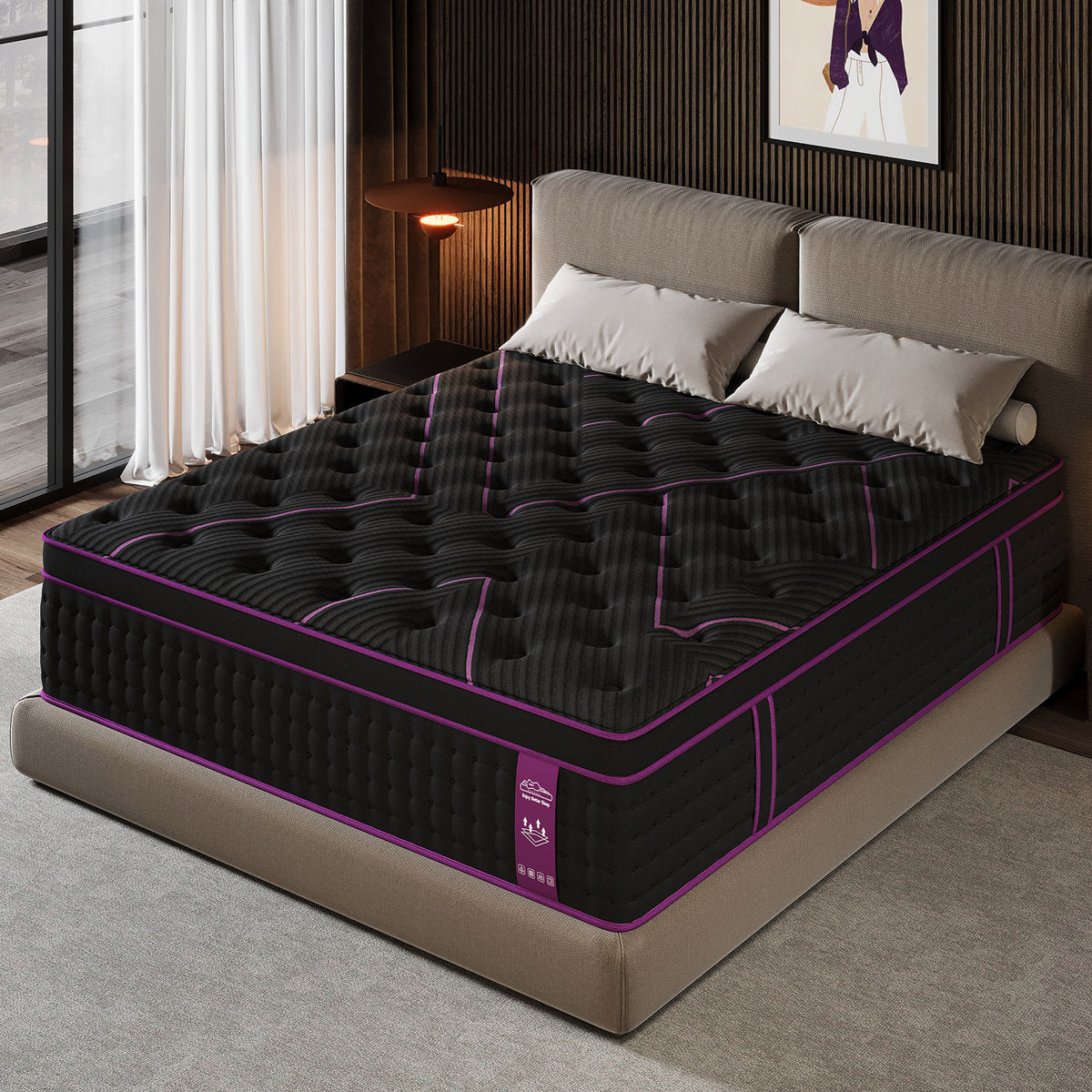 14'' Medium Firm Hybrid Mattress With Pocket Coils & Breathable Knit Cover, Fiberglass-Free, Mattress In A Box