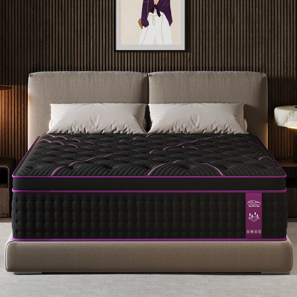 14'' Medium Firm Hybrid Mattress With Pocket Coils & Breathable Knit Cover, Fiberglass-Free, Mattress In A Box