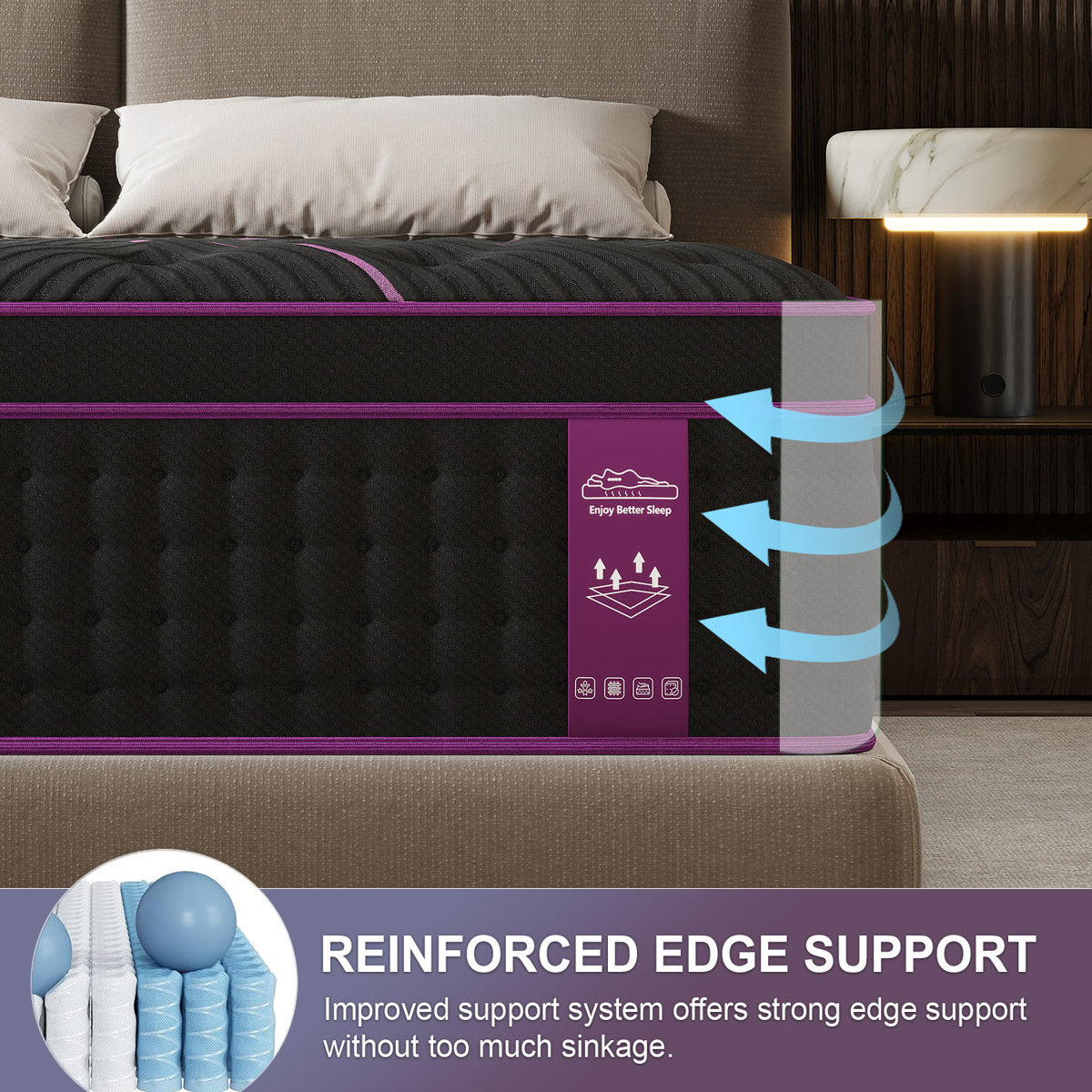 14'' Medium Firm Hybrid Mattress With Pocket Coils & Breathable Knit Cover, Fiberglass-Free, Mattress In A Box