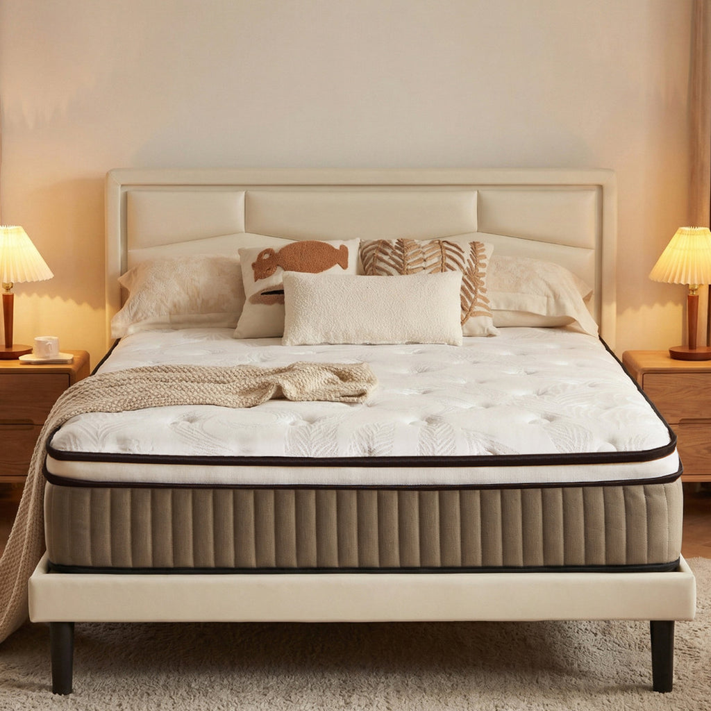 14'' Medium Plush Hybrid Mattress With Leaf Pattern Top – Gel Memory Foam & Pocket Coils