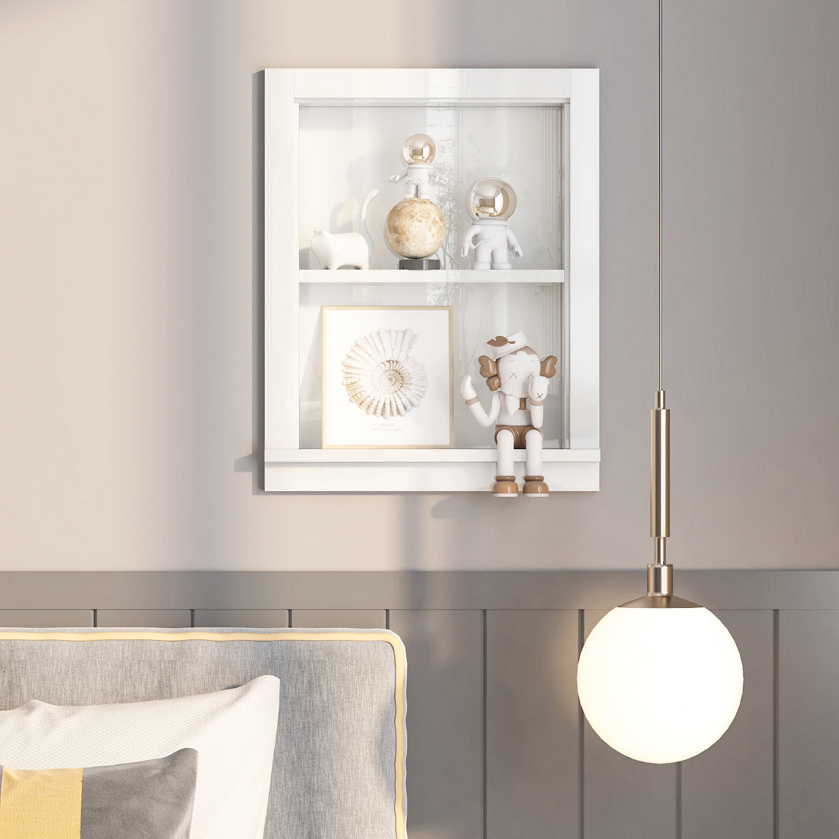 15.7" W X 19.8" H Recessed Wall Niche, 2-Tier High Gloss White Solid Wood Shower Niche, Modern In-Wall Bathroom Storage Shelf
