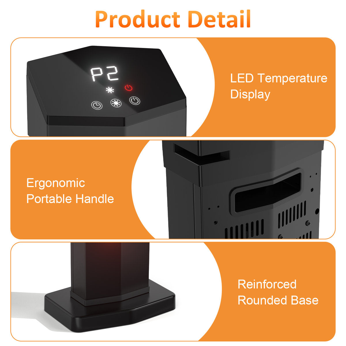 1500-Watt 36 in Indoor/Outdoor Infrared Carbon Fiber Tower Space Heater with 2 Heat Settings Timer Remote Control and IP55 Weather Resistance Black
