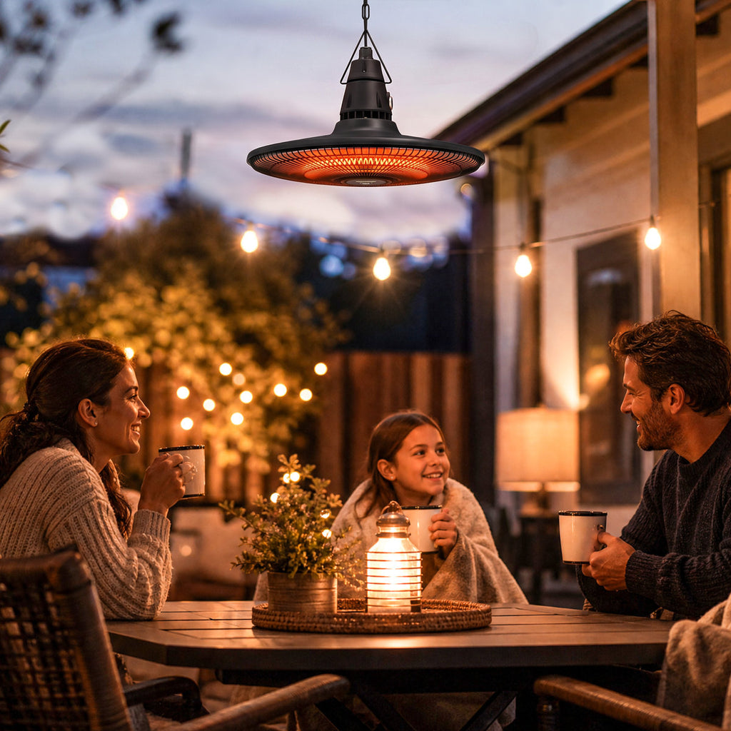 1500W Electric Patio Heater, IP65 Hanging?Infrared Outdoor?Heater with Carbon Fiber Tube, LED Screen, Remote Control for Garage, Patios, Gazebo, Balcony, Black