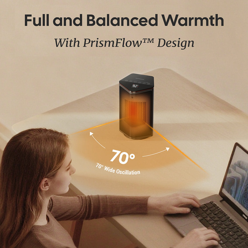 1500W Portable Ceramic Forced Air Space Heater with Thermostat, 70¡ã Oscillation, 3 Heat Modes, 12H Timer, White Small Heater for Bedroom Office Desk