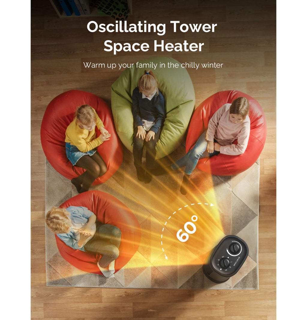 1500W Space Heater for Indoor Use, 2S Fast Heating PTC Ceramic Heater with Adjustable Thermostat, ECO Mode, 1-24H Timer, Safety Protection, 60¡ã Oscillating, Portable Electric Heater for Office Home
