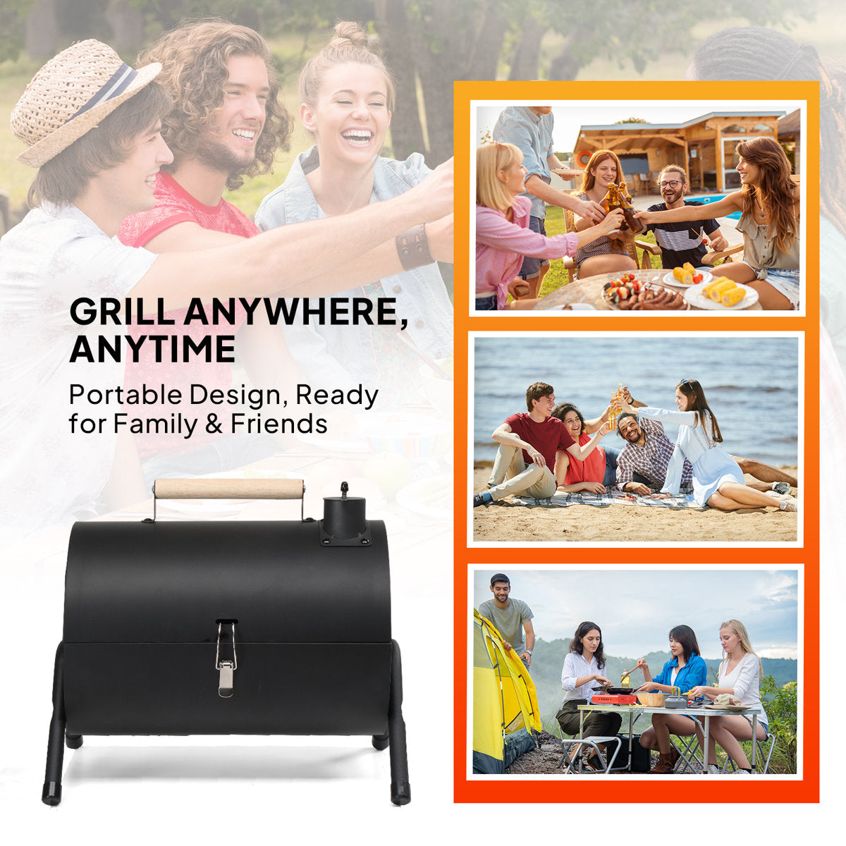16.53 In. Portable Double-Sided Charcoal Grill In Black With Carry Bag