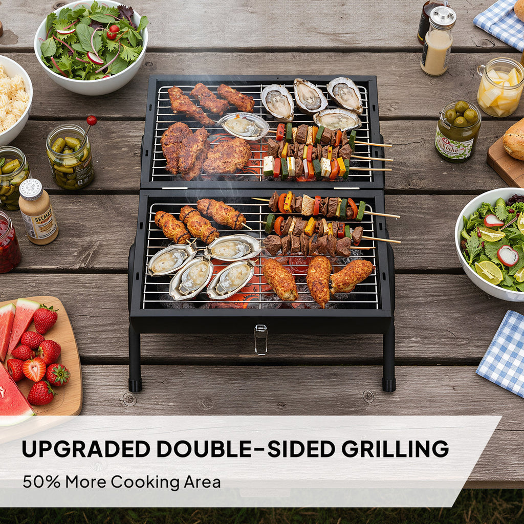 16.53 In. Portable Double-Sided Charcoal Grill In Black With Carry Bag