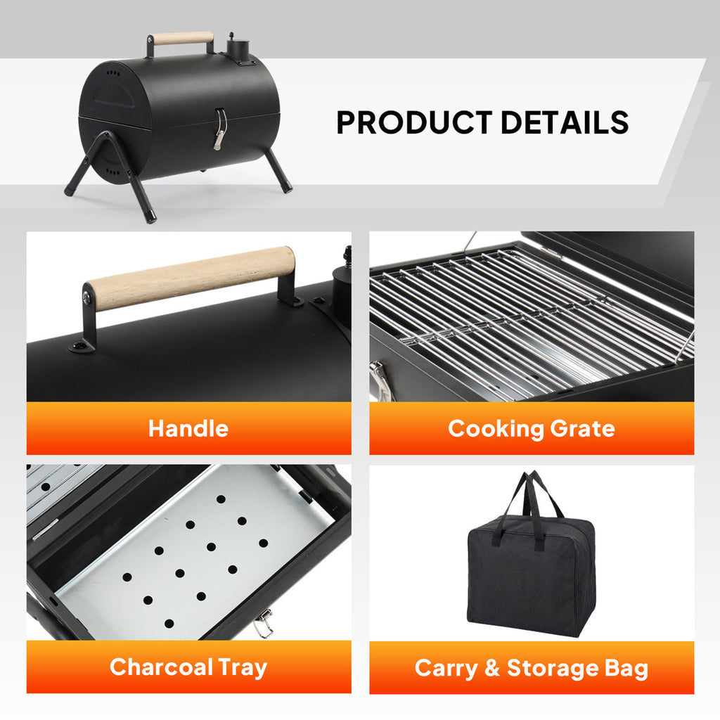 16.53 In. Portable Double-Sided Charcoal Grill In Black With Carry Bag
