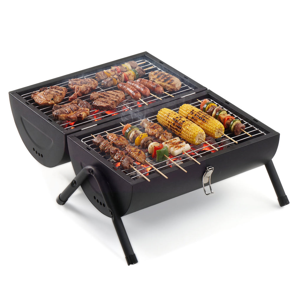 16.53 In. Portable Double-Sided Charcoal Grill In Black With Carry Bag