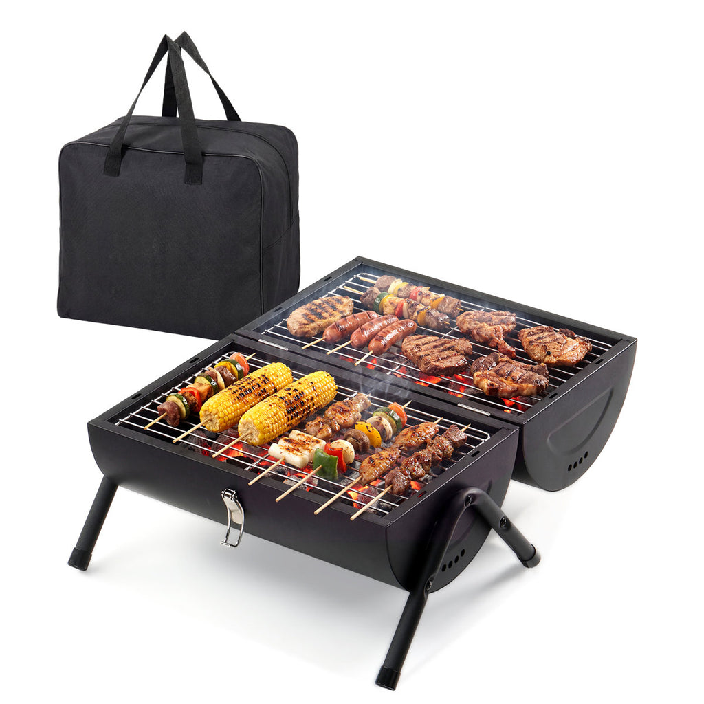 16.53 In. Portable Double-Sided Charcoal Grill In Black With Carry Bag