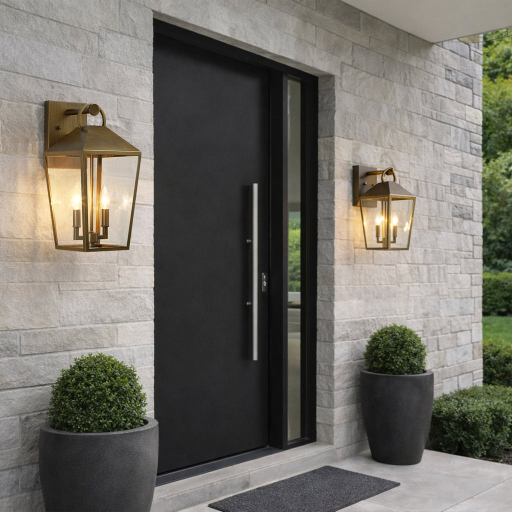 17 In. 2-light Brushed Brass Outdoor Wall Lantern Light